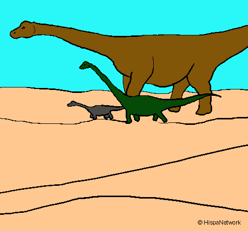 Dibujo Familia de Braquiosaurios pintado por Angelito 