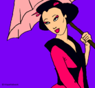 Dibujo Geisha con paraguas pintado por karelys