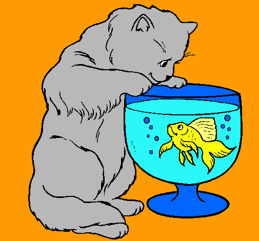 Dibujo Gato mirando al pez pintado por antony