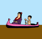 Dibujo Madre e hijo en canoa pintado por alba04