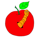 Dibujo Manzana con gusano pintado por samy