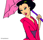 Dibujo Geisha con paraguas pintado por choripan