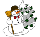 Dibujo Muñeco de nieve y árbol navideño pintado por Gracy 