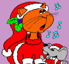 Dibujo Gato y ratón navideños pintado por saulo