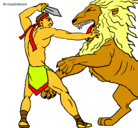 Dibujo Gladiador contra león pintado por Zebek