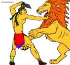 Dibujo Gladiador contra león pintado por leon