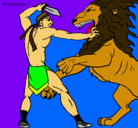 Dibujo Gladiador contra león pintado por toto