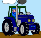 Dibujo Tractor en funcionamiento pintado por homero