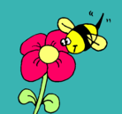Dibujo Abeja y flor pintado por abeja 