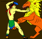 Dibujo Gladiador contra león pintado por chantarel