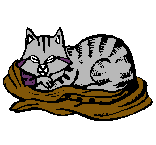 Dibujo Gato en su cama pintado por denia