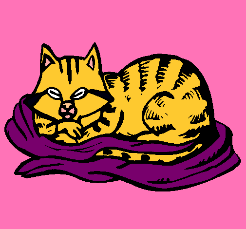 Dibujo Gato en su cama pintado por margary