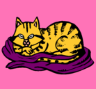 Dibujo Gato en su cama pintado por margary