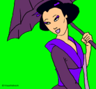 Dibujo Geisha con paraguas pintado por PERLA