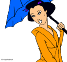 Dibujo Geisha con paraguas pintado por hbybbbvbvv