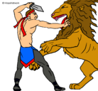 Dibujo Gladiador contra león pintado por chris