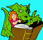 Dibujo Dragón, chica y libro pintado por IvaniTToh 