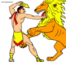 Dibujo Gladiador contra león pintado por trur