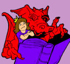 Dibujo Dragón, chica y libro pintado por sugey