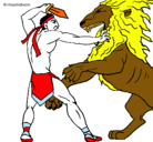 Dibujo Gladiador contra león pintado por lisanette
