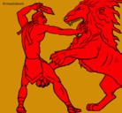 Dibujo Gladiador contra león pintado por vicencio