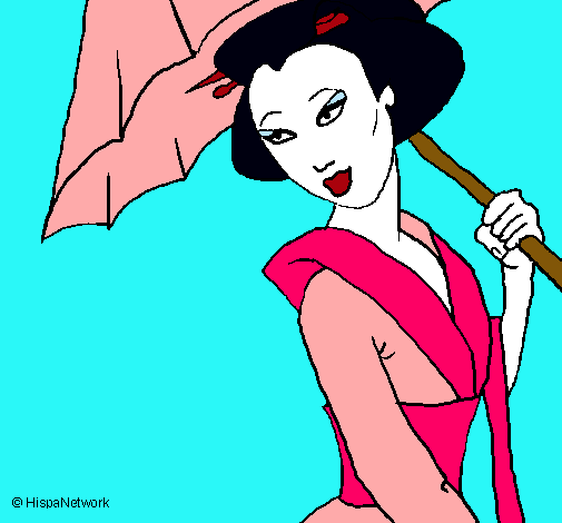 Geisha con paraguas