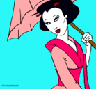 Dibujo Geisha con paraguas pintado por julis