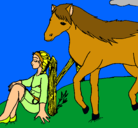 Dibujo Chica y caballo pintado por cari