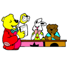 Dibujo Profesor oso y sus alumnos pintado por isidora