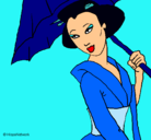 Dibujo Geisha con paraguas pintado por catalina