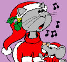 Dibujo Gato y ratón navideños pintado por cari