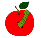 Dibujo Manzana con gusano pintado por Feliciano