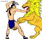 Dibujo Gladiador contra león pintado por lucario