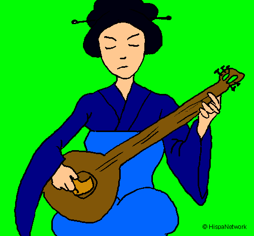 Geisha tocando el laud