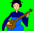 Dibujo Geisha tocando el laud pintado por amalia