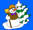 Dibujo Muñeco de nieve y árbol navideño pintado por pitun