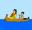 Dibujo Madre e hijo en canoa pintado por tiago