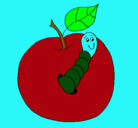 Dibujo Manzana con gusano pintado por melodi