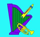 Dibujo Arpa, flauta y trompeta pintado por andi