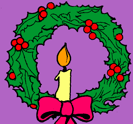 Dibujo de Corona de navidad y una vela pintado por Laiagon en   el día 27-11-10 a las 12:24:54. Imprime, pinta o colorea tus propios dibujos !