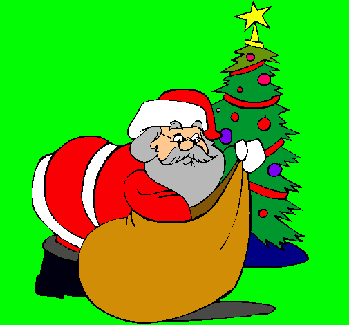 Papa Noel repartiendo regalos