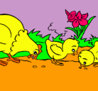 Dibujo Gallina y pollitos pintado por margarita