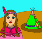 Dibujo India y tepee pintado por jimena