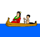 Dibujo Madre e hijo en canoa pintado por ALANOSWALDO