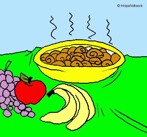 Dibujo Fruta y caracoles a la cazuela pintado por juandi