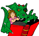 Dibujo Dragón, chica y libro pintado por josemanuelramon