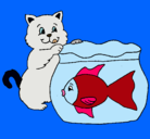 Dibujo Gato y pez pintado por DORIS