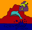 Dibujo Delfín y gaviota pintado por miau