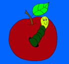 Dibujo Manzana con gusano pintado por camilasantieusa