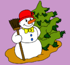 Dibujo Muñeco de nieve y árbol navideño pintado por ainara